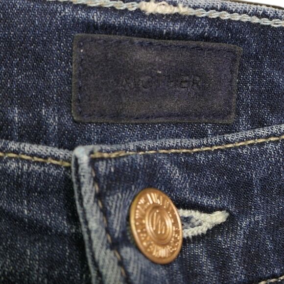 Mother The Insider Crop Step Fray Jeans Size 27 Love On The Edge Denim Dark Wash - Picture 11 of 12